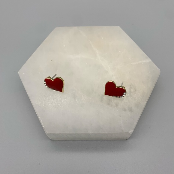 Vintage Gold Tone with Red Enamel and Rhinestone Earrings. Good Condition. - Picture 2 of 3